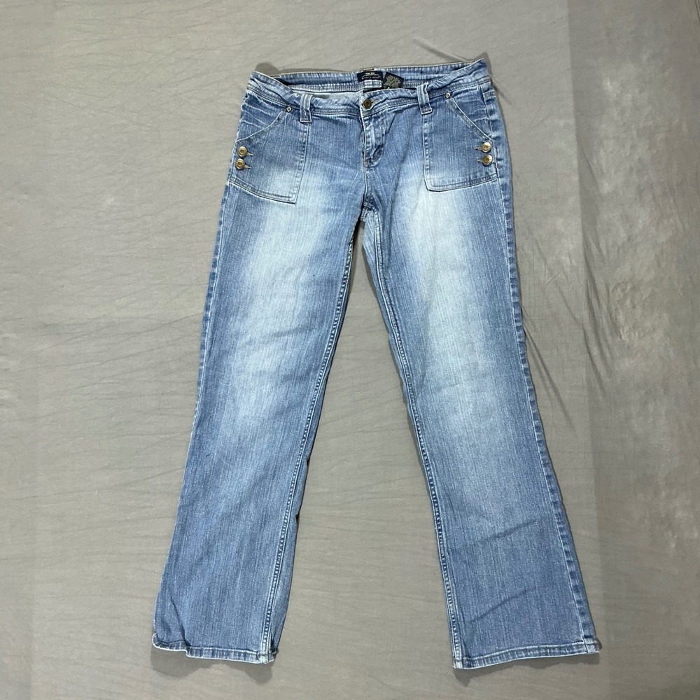 Baileys Point‎ Y2K Low Rise Flare Jeans Medium Wash Embroidered Size 11